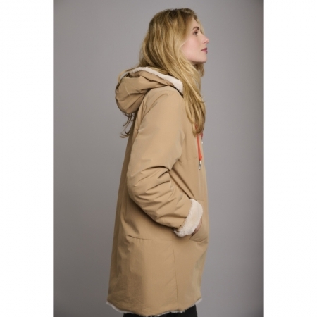 REVERSIBLE HOODED COAT COOKIE AND STONE