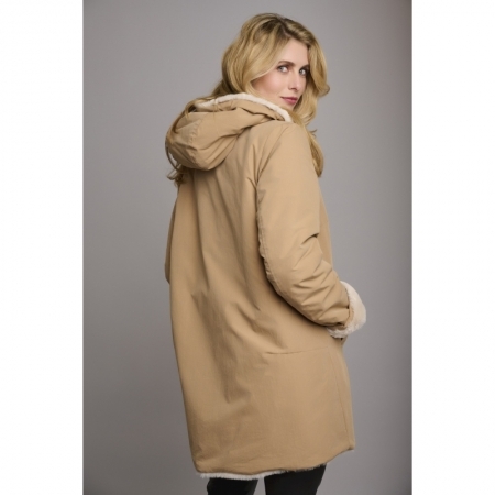 REVERSIBLE HOODED COAT COOKIE AND STONE