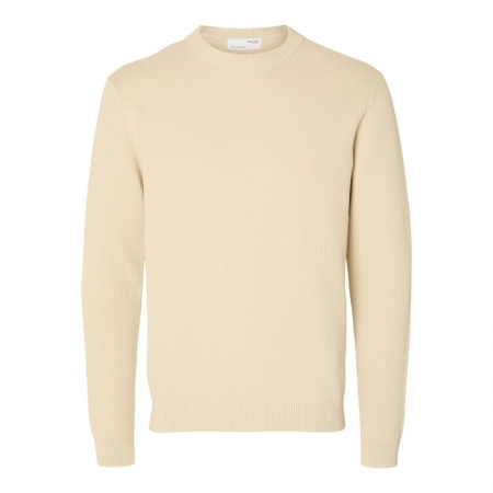 SLHDANE LS KNIT STRUCTURE CREW 184679 Oatmeal