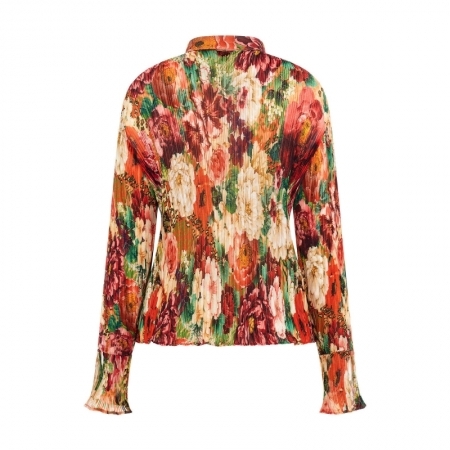 LS VIVENNE PLEATED BUTTON UP P32Y PEONY ANIMAL PRINT