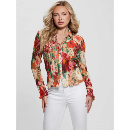 LS VIVENNE PLEATED BUTTON UP P32Y PEONY ANIMAL PRINT