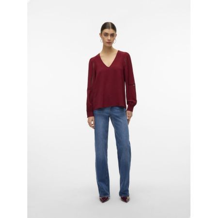 VMALVA LACE LS V-NECK TOP WVN 198929 Syrah